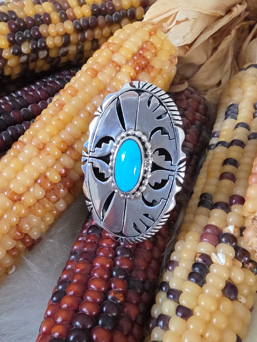 Large Native American Navajo Turquoise & Sterling Ring By Eugene Belone 🩵🎁🩶